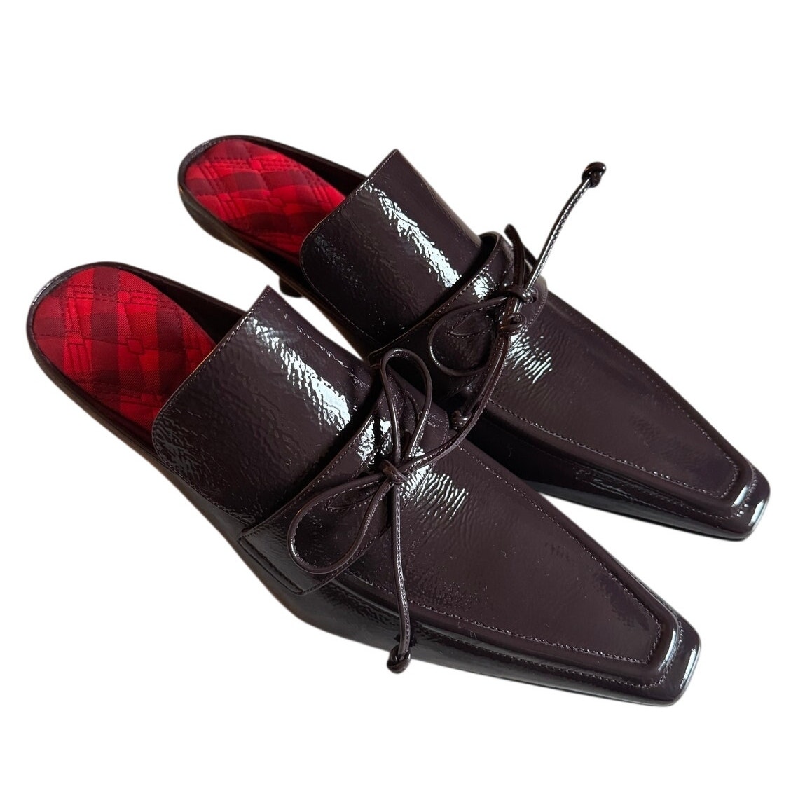 Burberry Burgundy Patent Leather Storm Mules Nwb